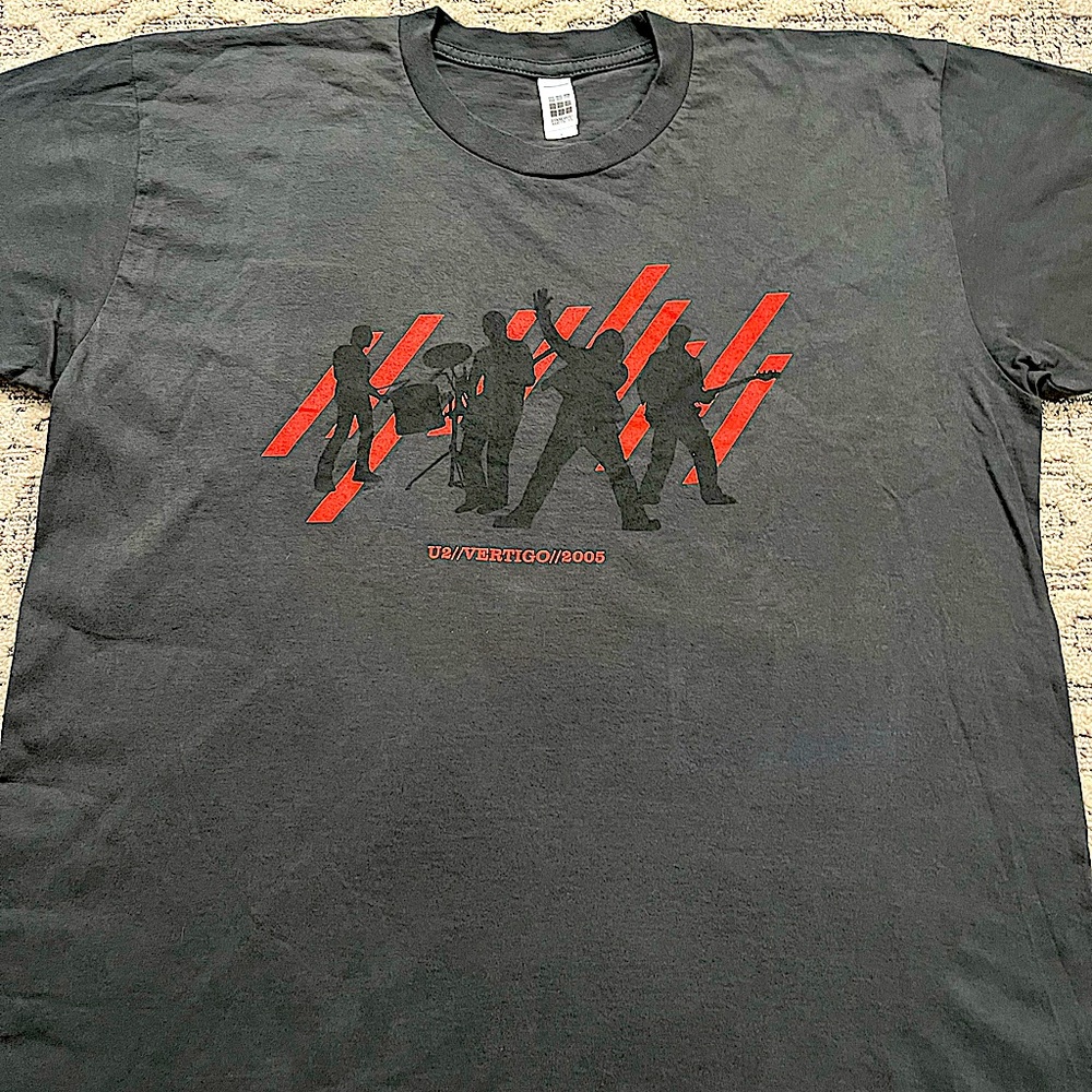 🎸 '05 U2 Band Vertigo Album Outline Members 2 Side Grey Red Near Vintage Tour T